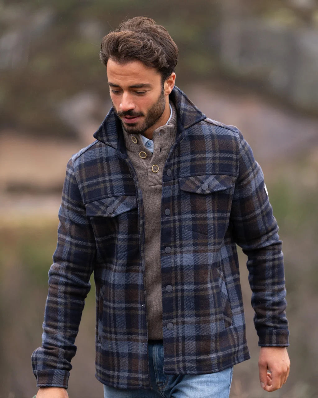 Lined Wool Shirt- Dark Blue