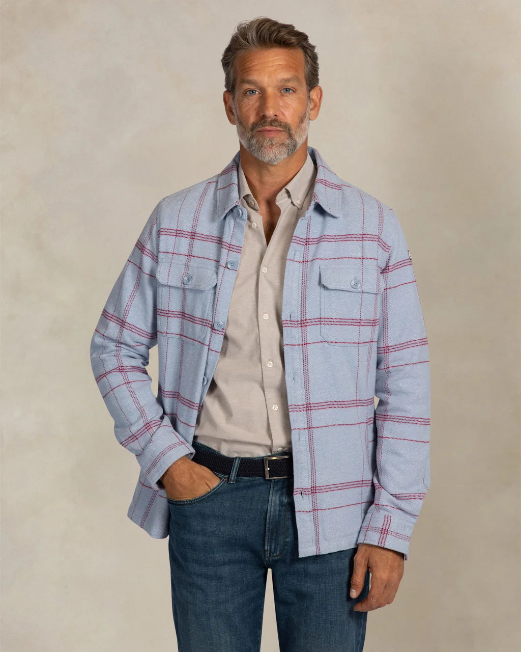 Plaid 100% Cotton Overshirt - Light Blue