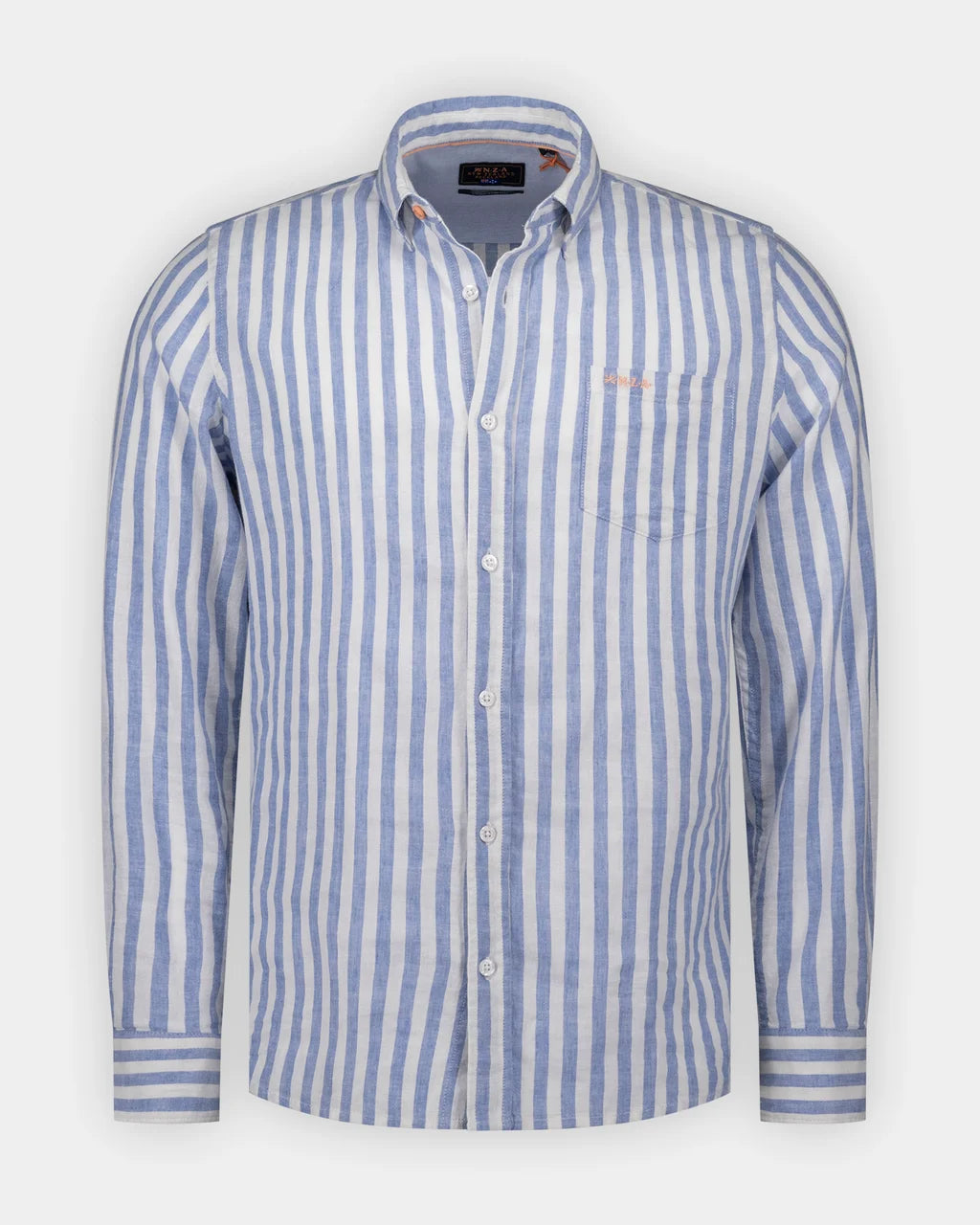 Blue Linen-Blend Striped Shirt
