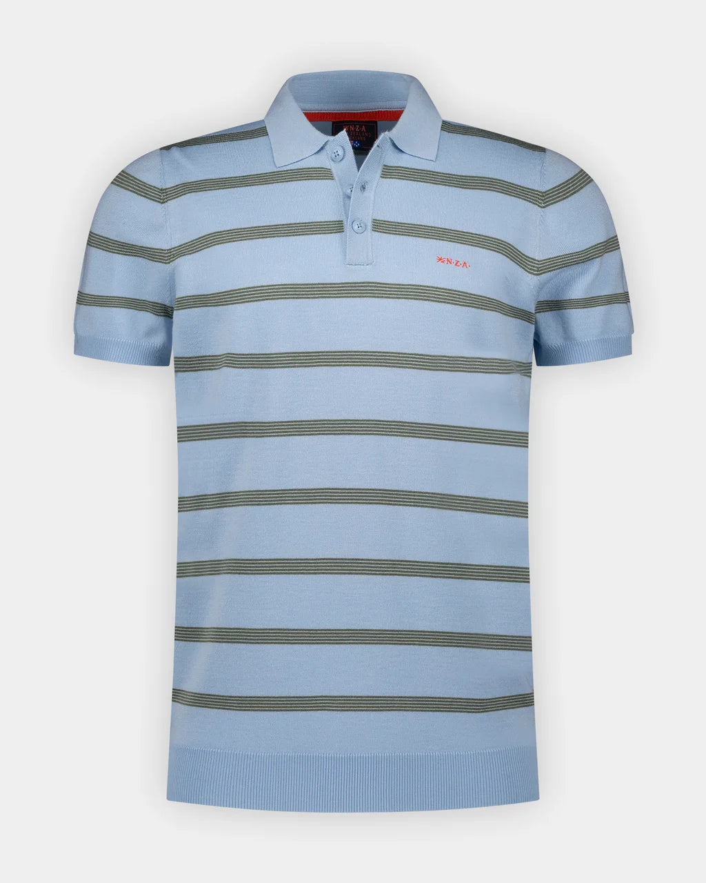 Striped Knit Polo - Sky Blue Melange