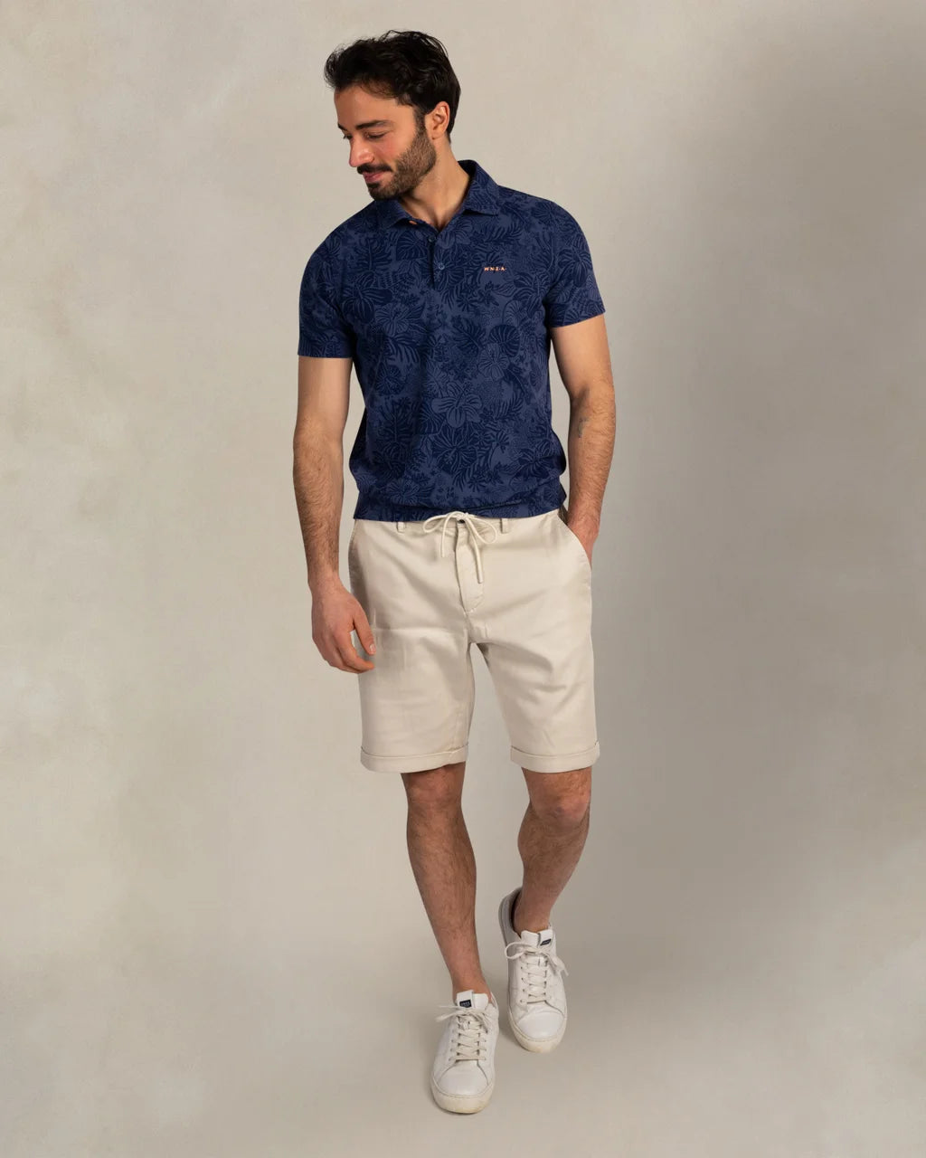 Cotton Polo With Print - Dark Blue