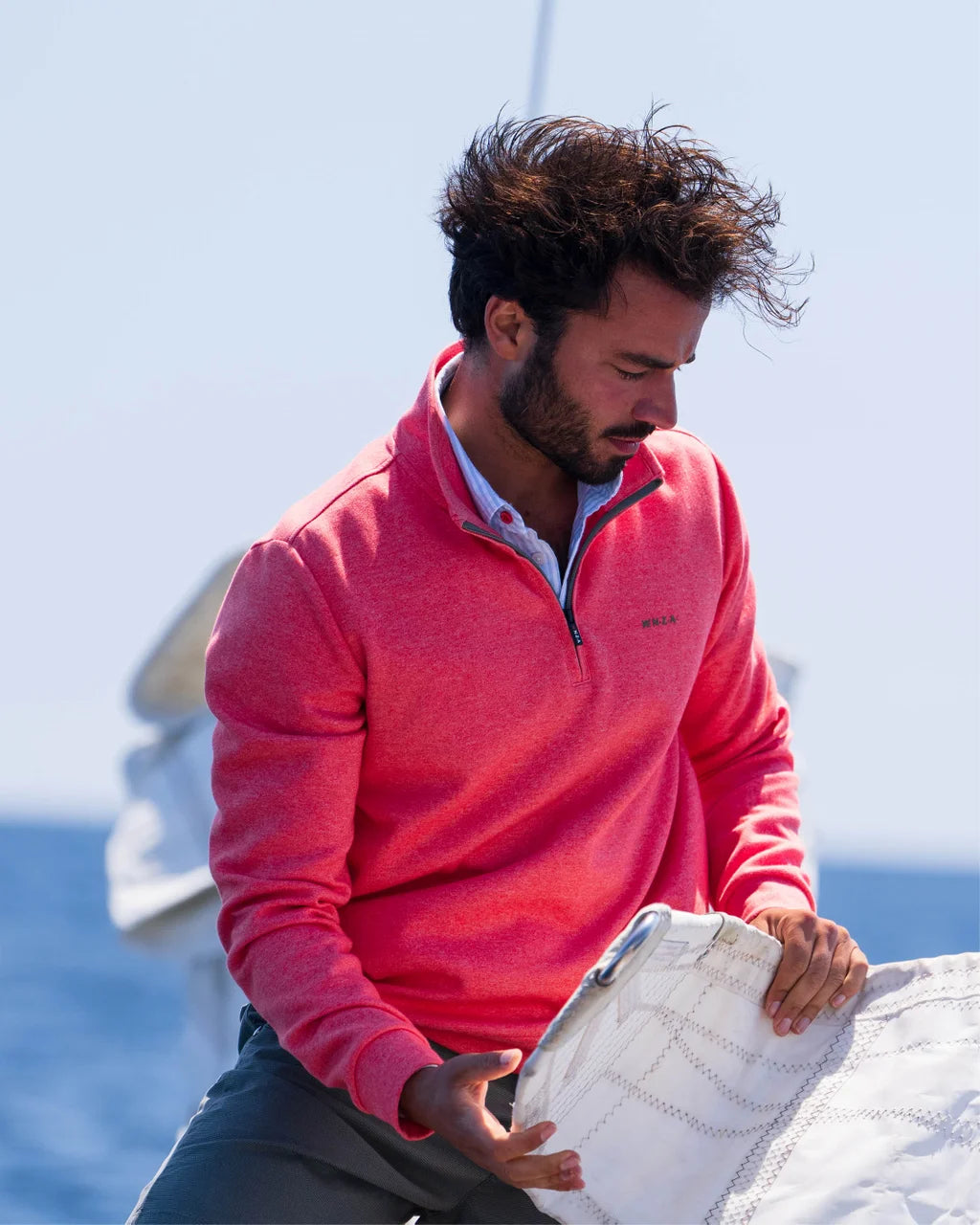 Cotton Quarter Zip Sweatshirt - Red Tide Melange