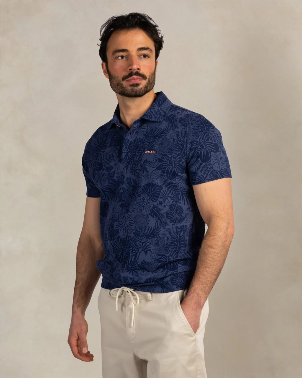Cotton Polo With Print - Dark Blue