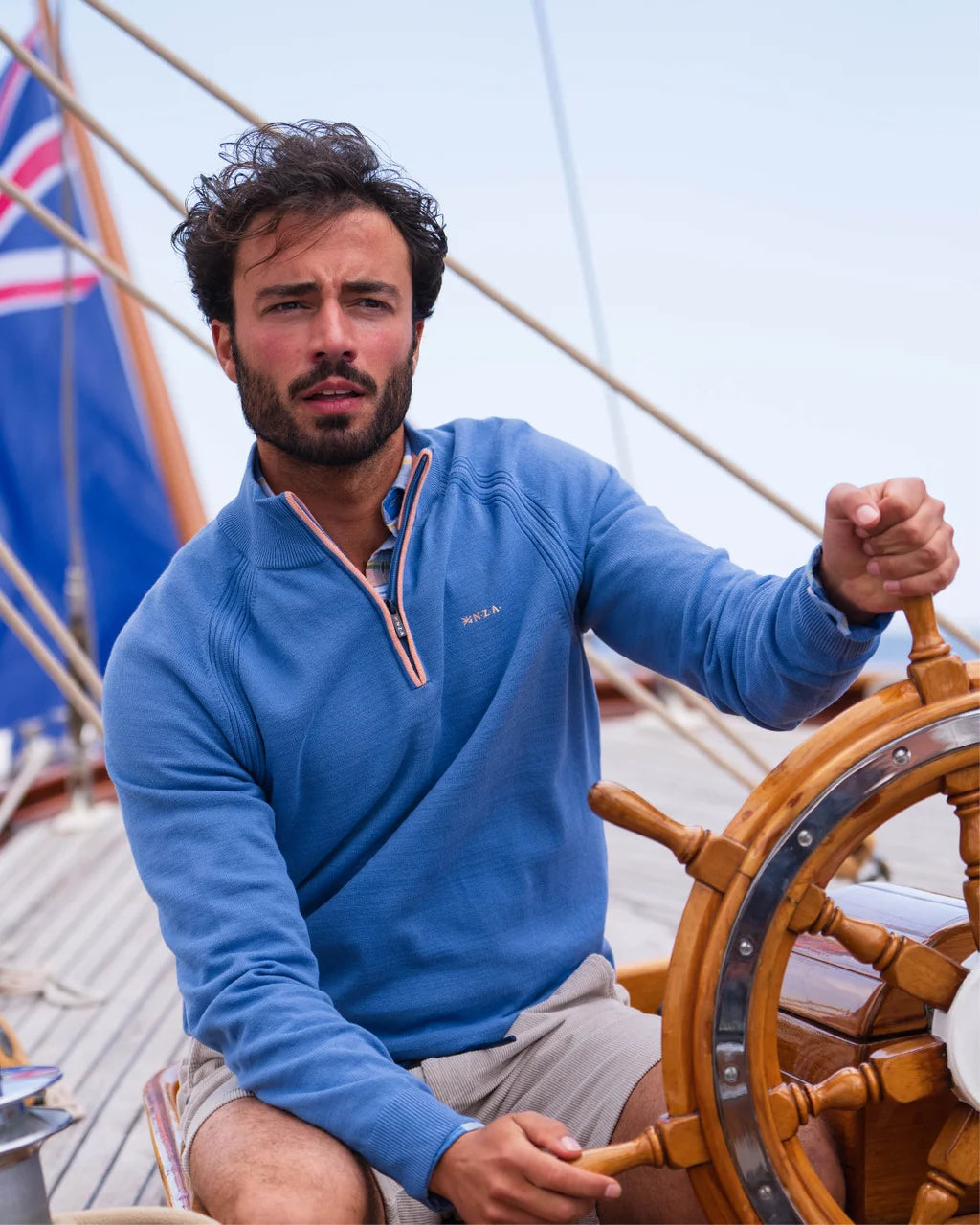 Cotton Quarter Zip Pullover - Blue
