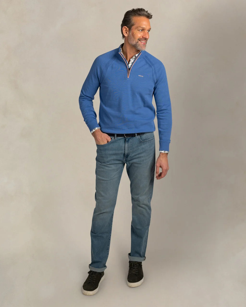 Cotton Quarter Zip Pullover - Blue