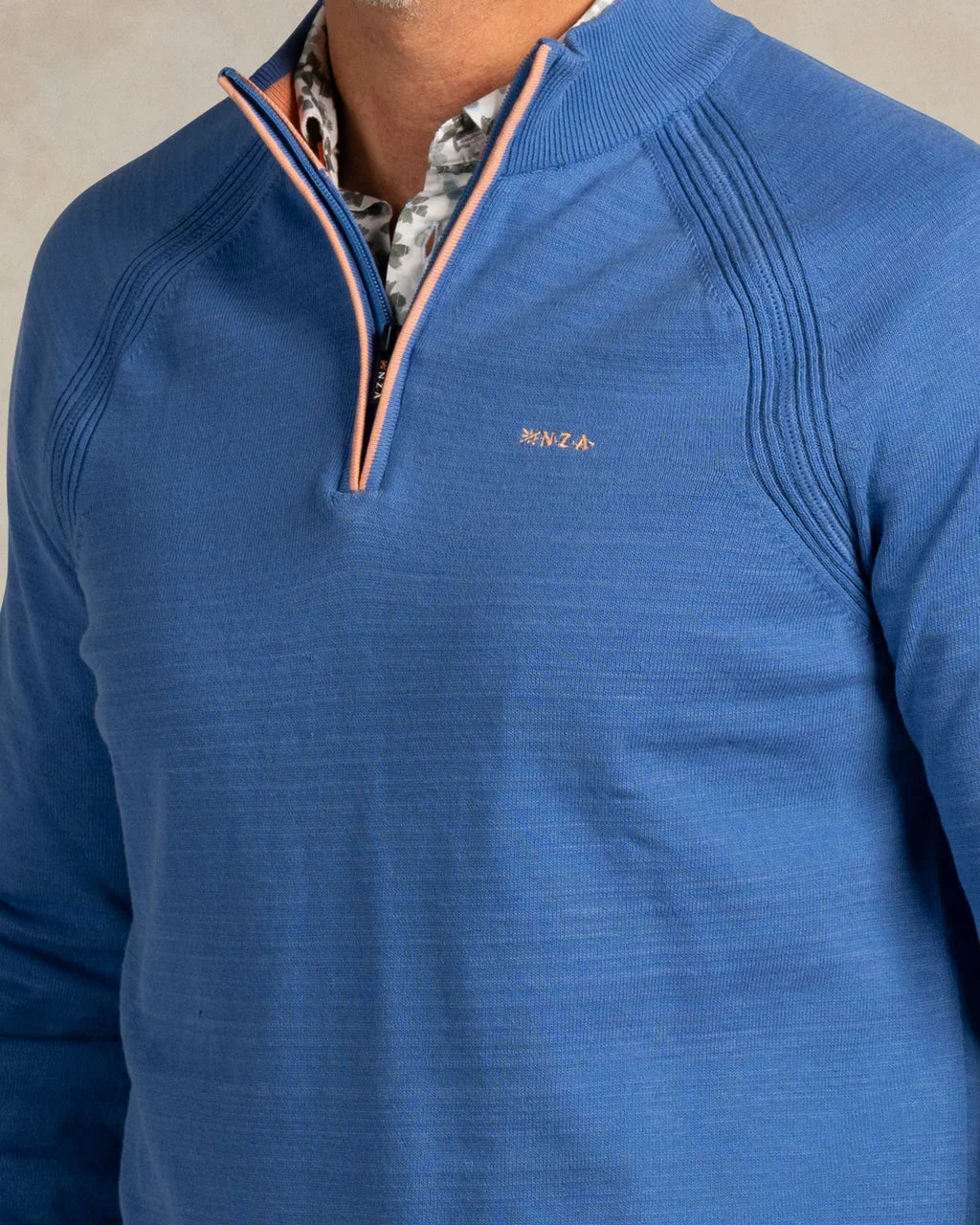 Cotton Quarter Zip Pullover - Blue