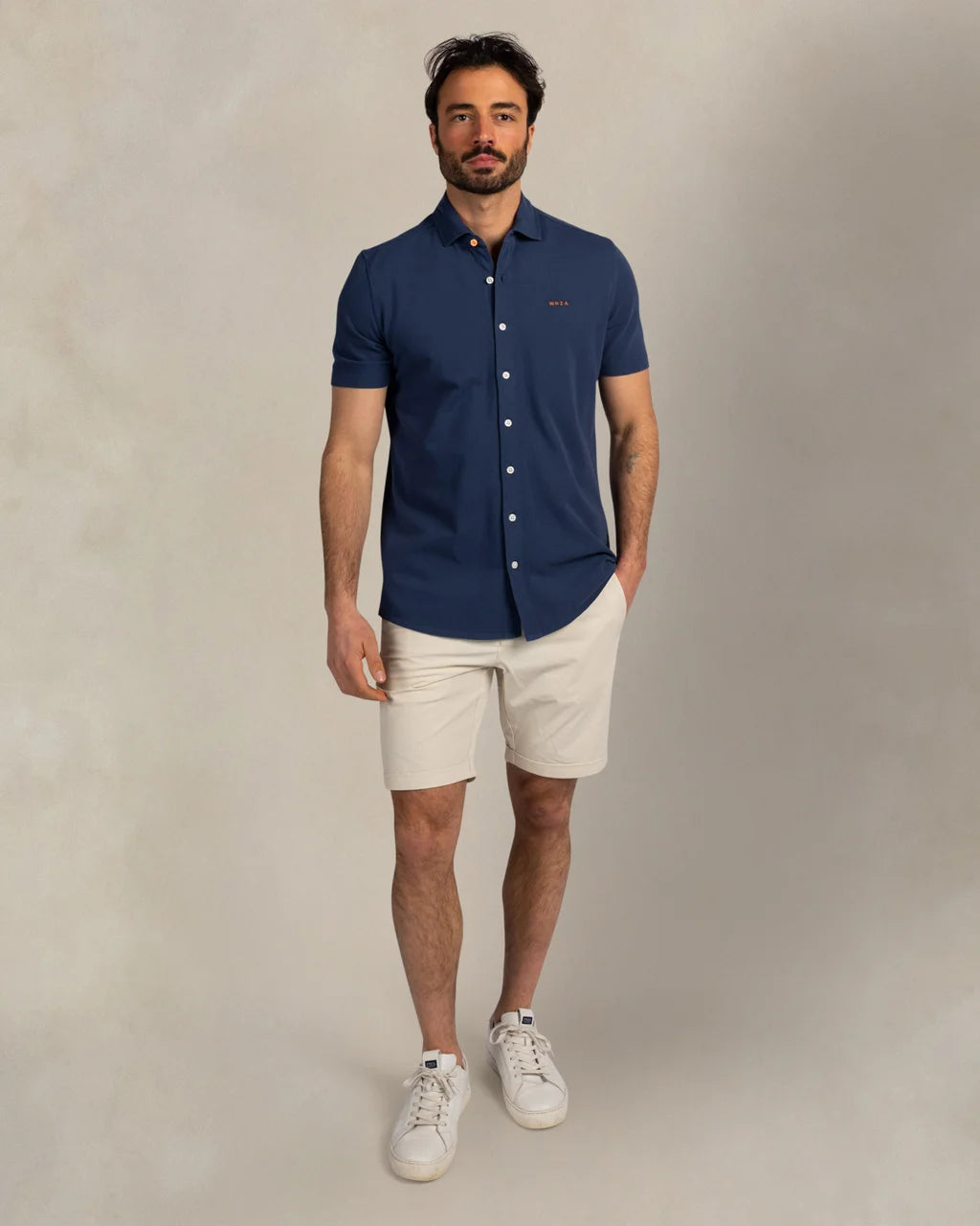 100% Cotton Piqué Short Sleeve Shirt - Dark Blue