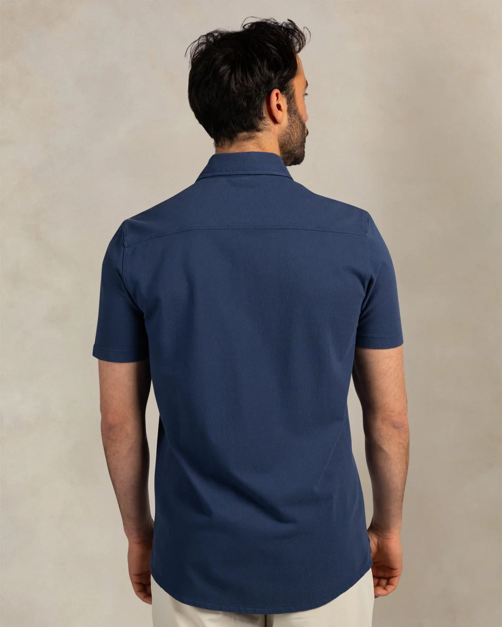100% Cotton Piqué Short Sleeve Shirt - Dark Blue