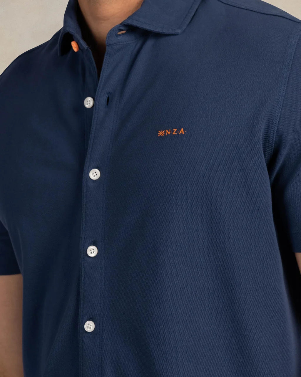 100% Cotton Piqué Short Sleeve Shirt - Dark Blue