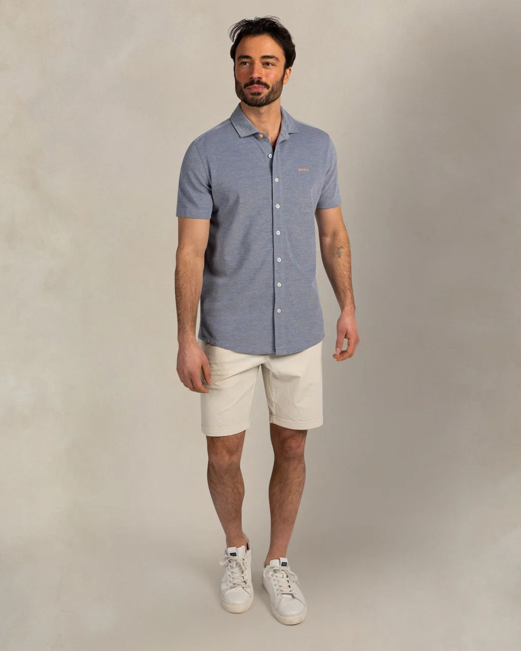 Cotton Piqué Shirt -  Blue
