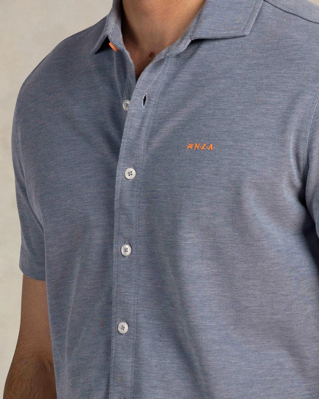 Cotton Piqué Shirt -  Blue