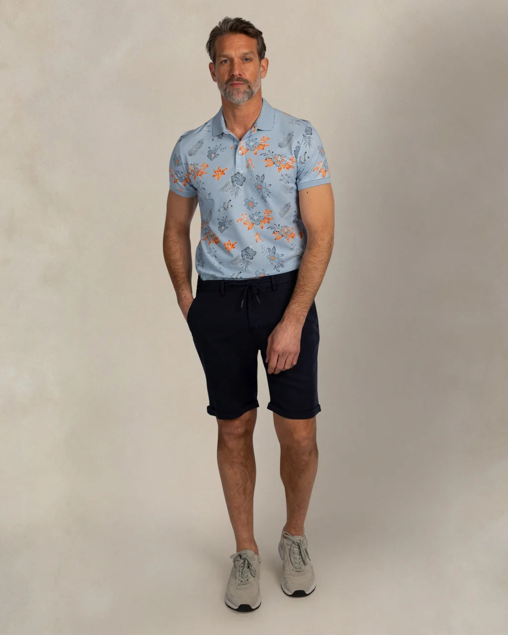 100% Cotton Polo With Print - Light Blue