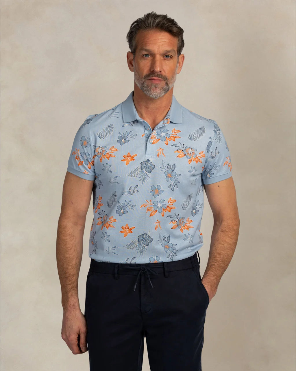 100% Cotton Polo With Print - Light Blue
