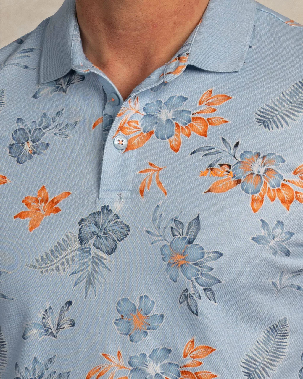 100% Cotton Polo With Print - Light Blue