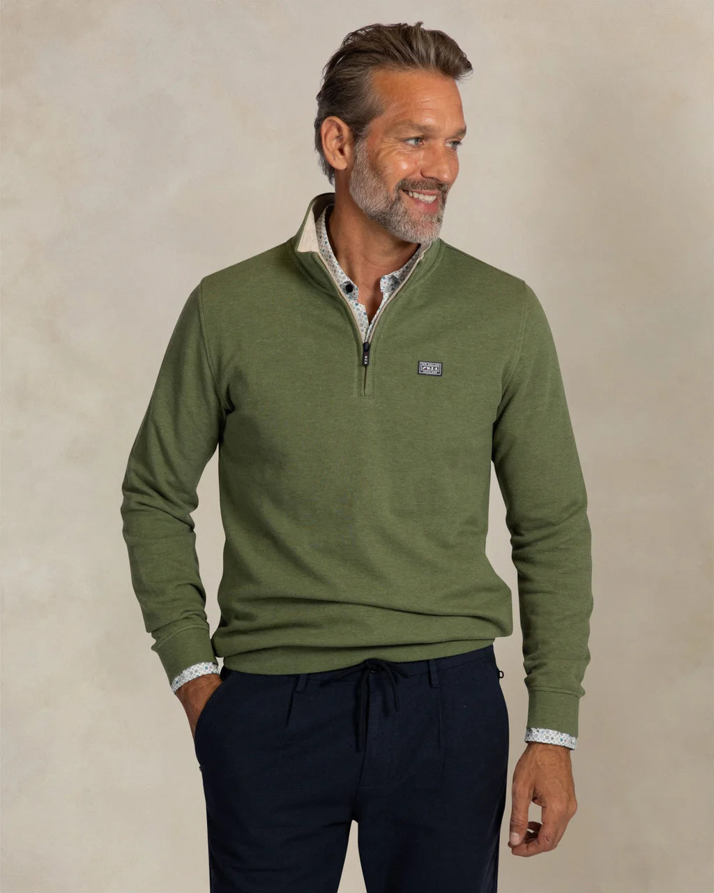 Cotton Piqué Quarter Zip Knit - Green