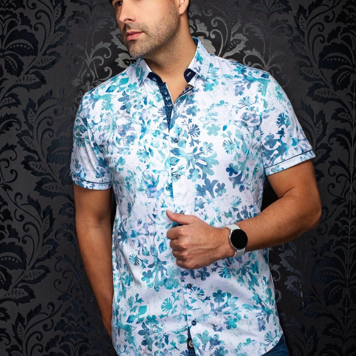 turquoise short sleeve dress shirt Men's TEK Western Solid Turquoise Short Sleeve Shirt